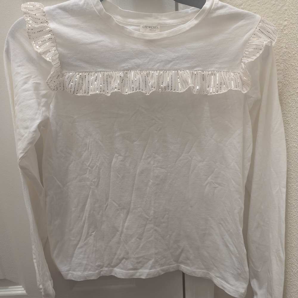 Crewcuts White Long Sleeve Top with Ruffle Detail